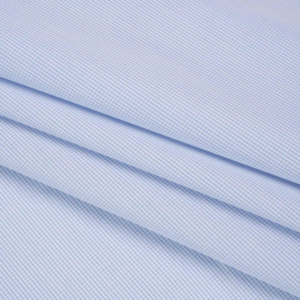 Cotton Shirting - Light Blue and White Micro Checks - Designer Deadstock