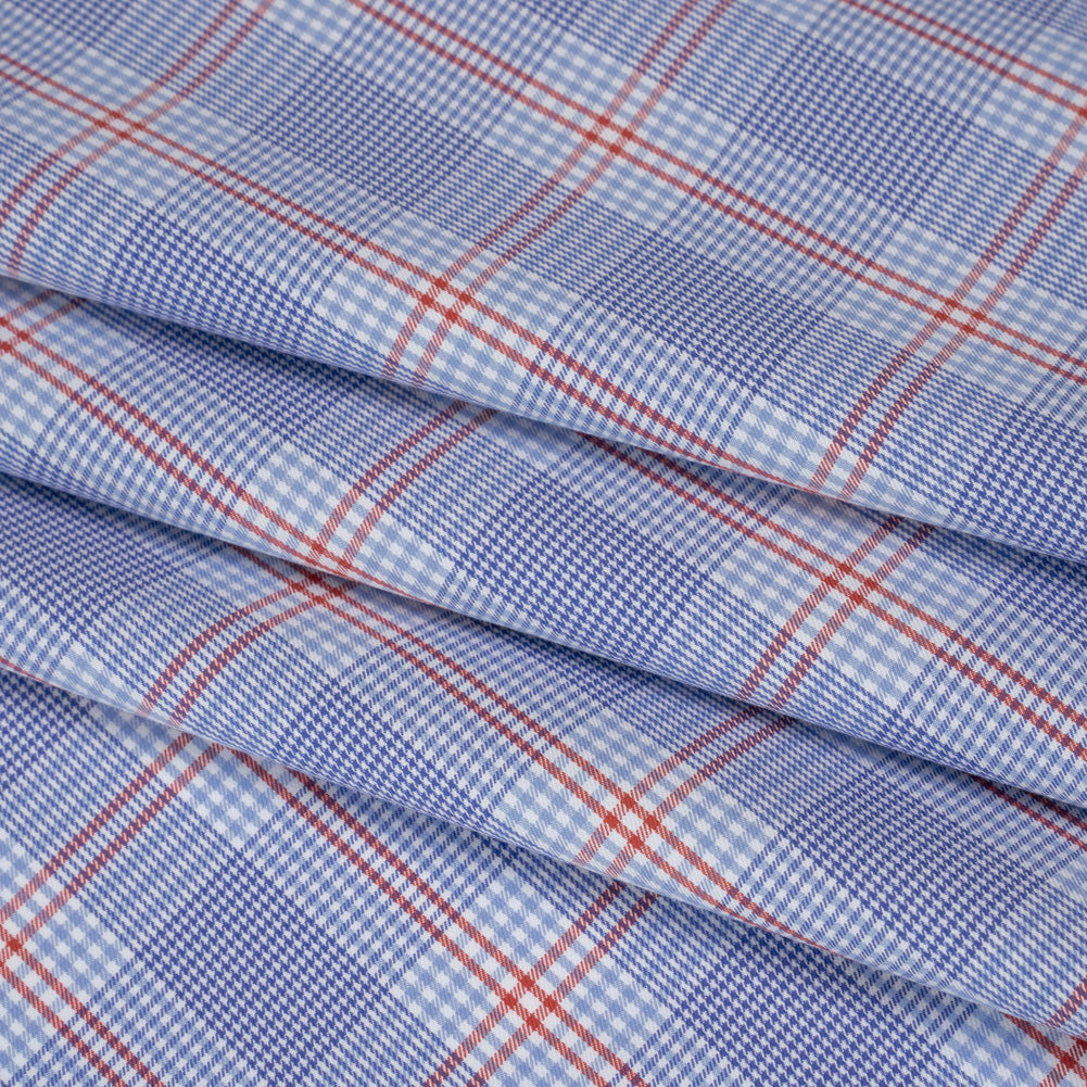 Soft Cotton Twill Shirting - Blue, Red and White Plaid - Deadstock