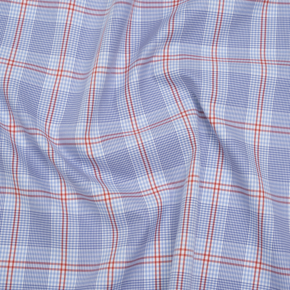 Soft Cotton Twill Shirting - Blue, Red and White Plaid - Deadstock