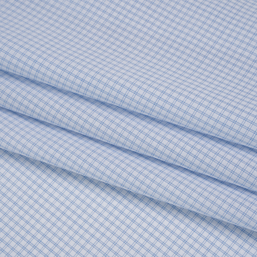 Cotton Twill Shirting - Pale Blue and White Checks - Deadstock