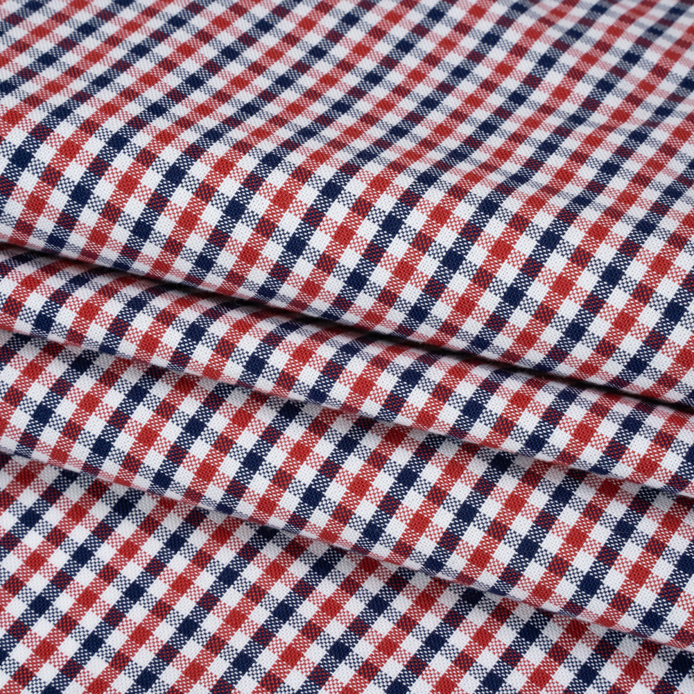 Cotton Oxford Shirting - Red, Navy and White Tattersall Check - Deadstock
