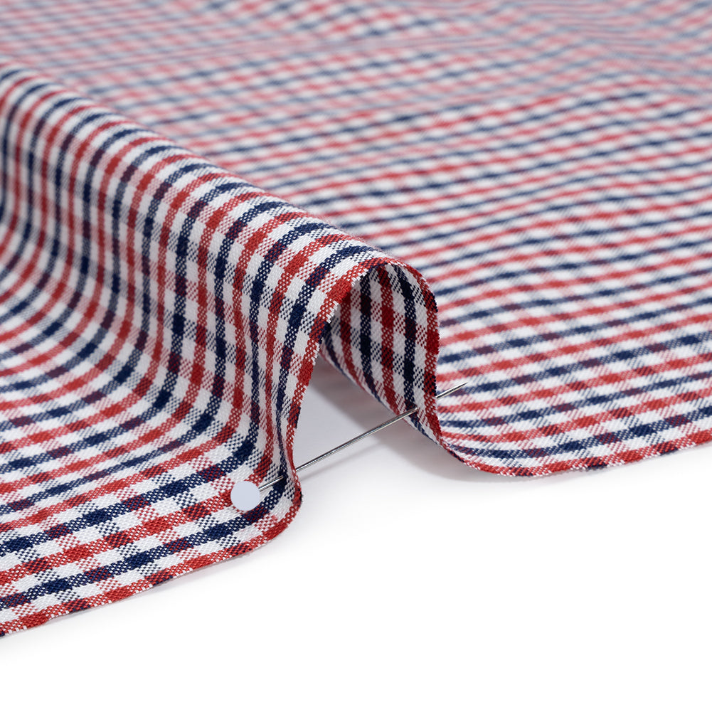 Cotton Oxford Shirting - Red, Navy and White Tattersall Check - Deadstock