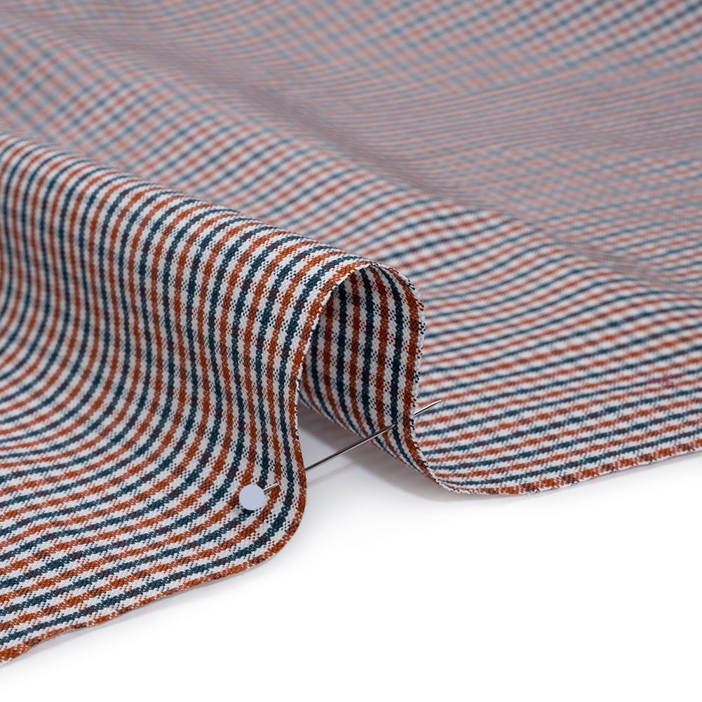 Cotton Oxford Shirting - Burnt Orange, Navy and White Tattersall Check - Deadstock