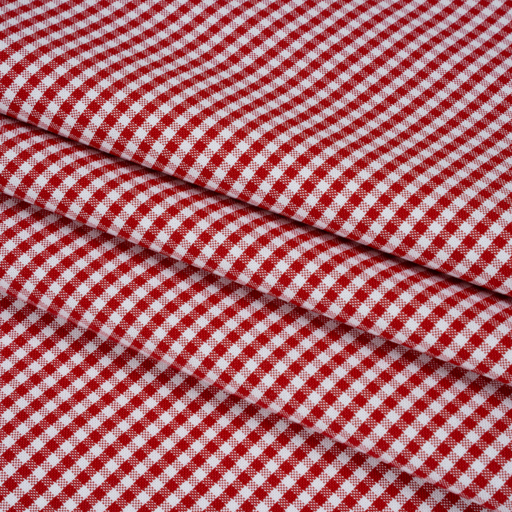 Cotton Oxford Shirting - Red and White Gingham Check - Deadstock