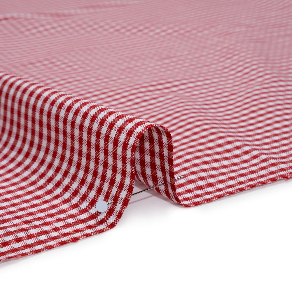 Cotton Oxford Shirting - Red and White Gingham Check - Deadstock