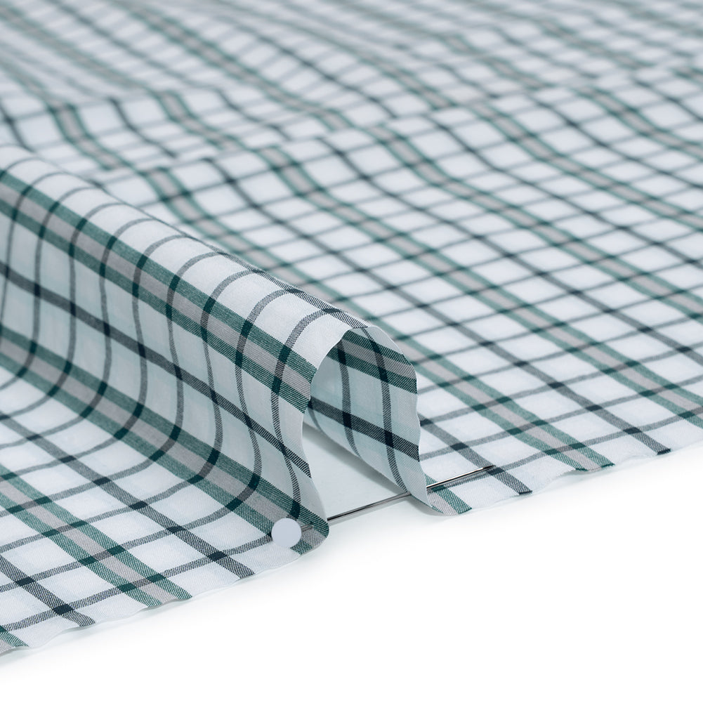 Cotton Shirting - Black, Green and White Shadow Plaid - Deadstock