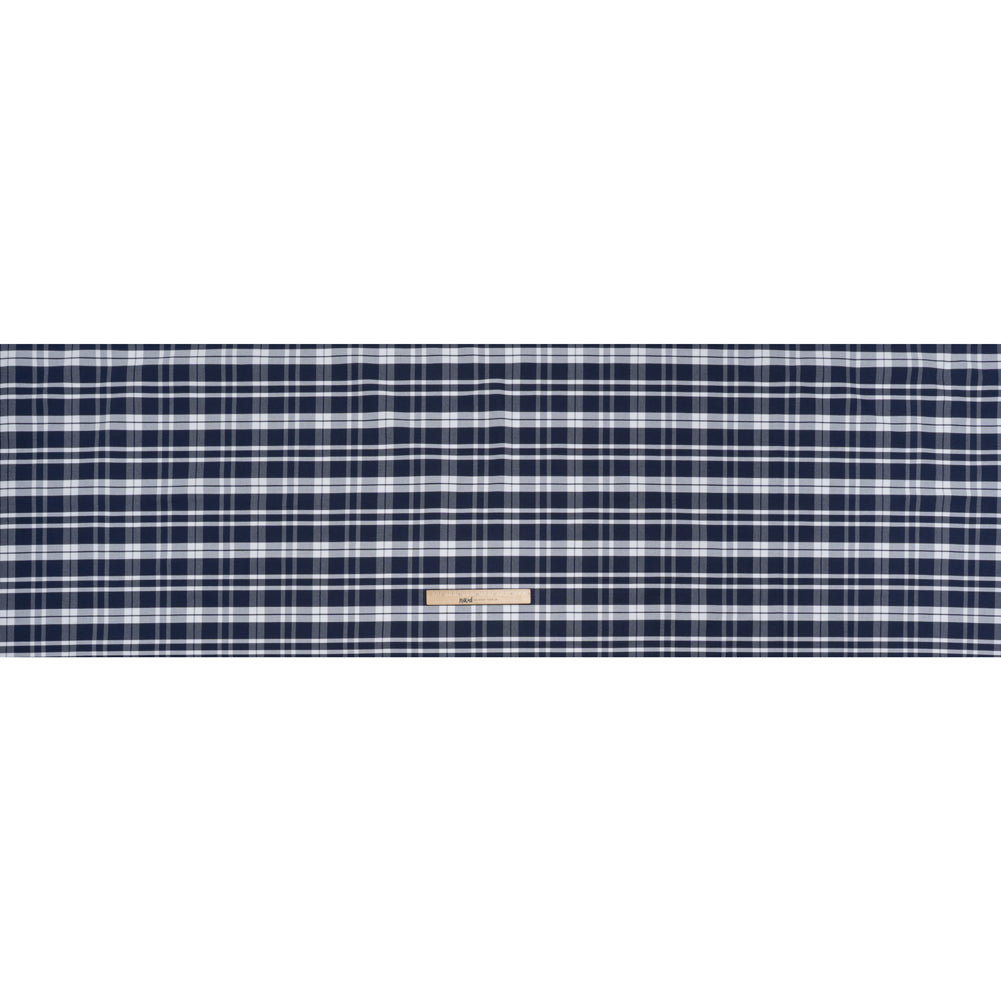 Cotton Oxford Shirting - Dark Blue and White Plaid - Deadstock