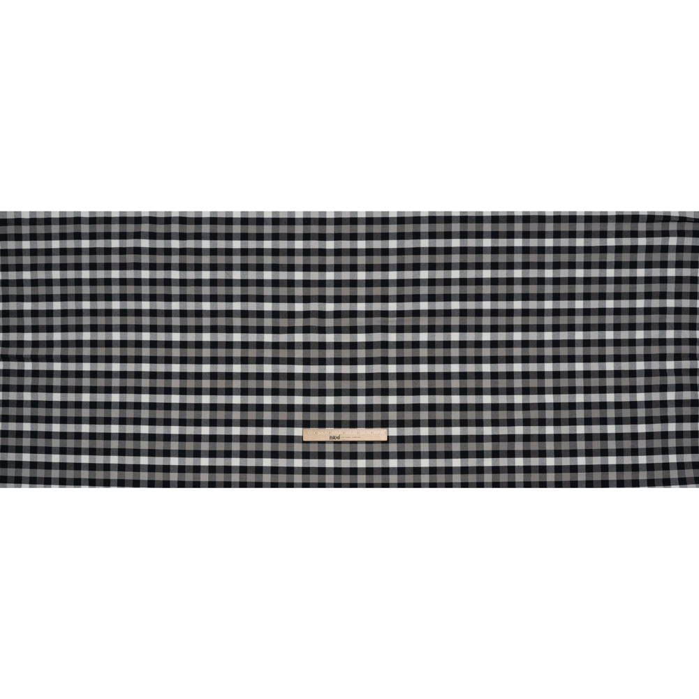 Cotton Oxford Shirting - Midnight Blue, Light Gray and White Checks - Designer Deadstock