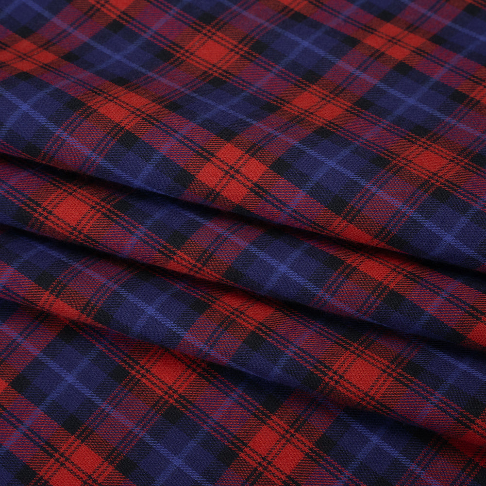 Brushed Cotton Twill Shirting - Red, Electric Blue and Black Plaid - Designer Deadstock