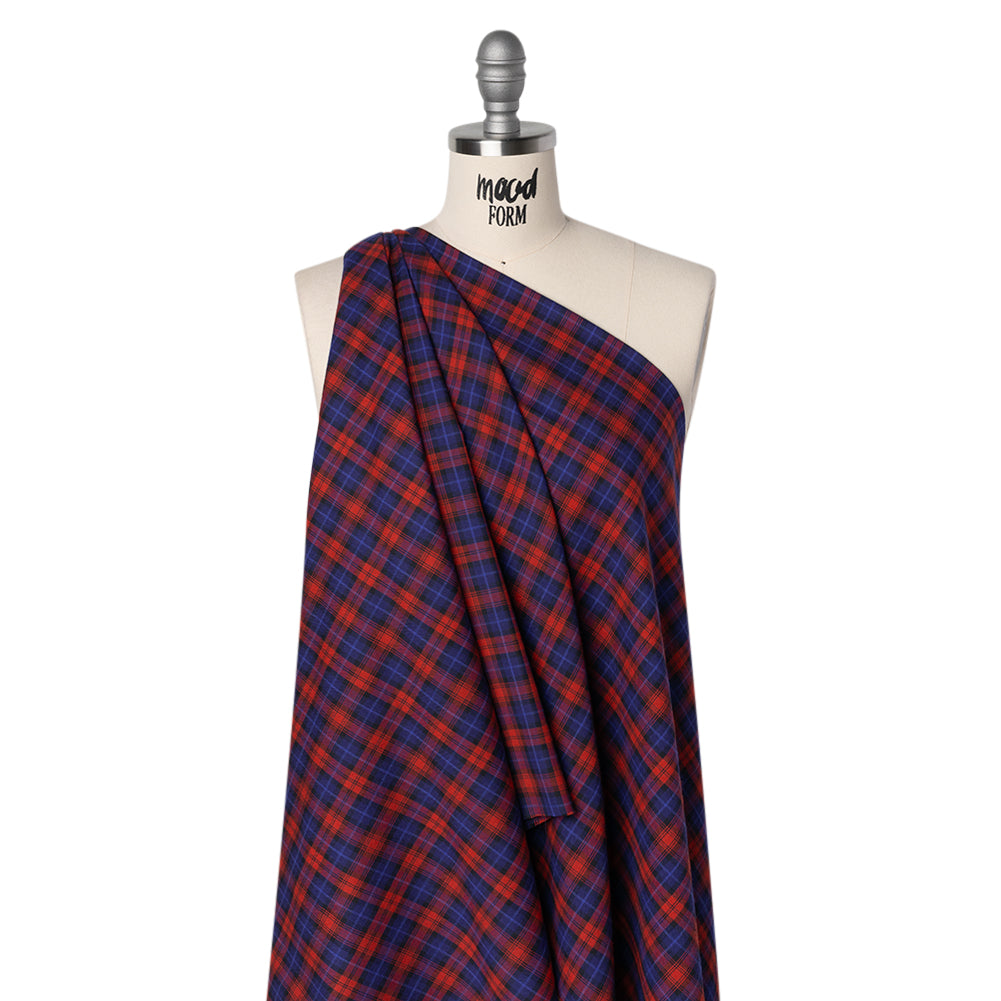 Brushed Cotton Twill Shirting - Red, Electric Blue and Black Plaid - Designer Deadstock