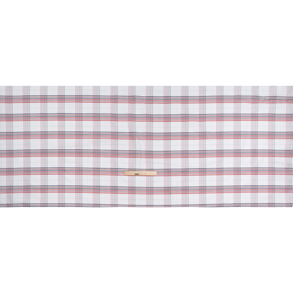 Cotton Oxford Shirting - Navy, Red, and Pale Gray Plaid - Deadstock