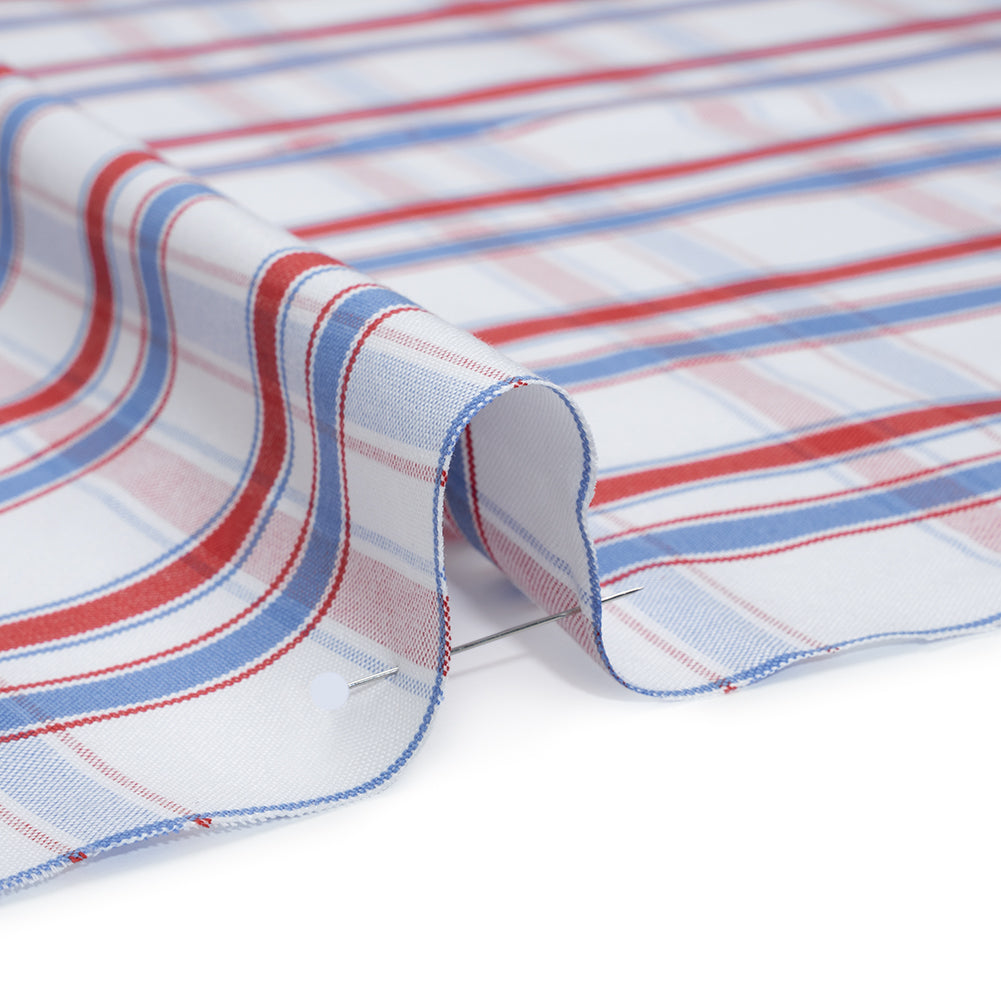 Cotton Oxford Shirting - Light Blue, Red and White Plaid - Deadstock