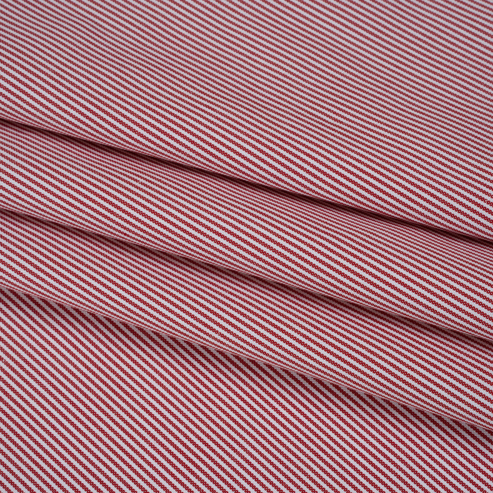 Cotton Oxford Shirting - Red and White Stripes - Deadstock