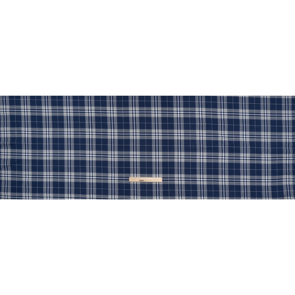 Lightweight Cotton Flannel Twill - Dark Blue, Pale Gray and White Plaid - Deadstock
