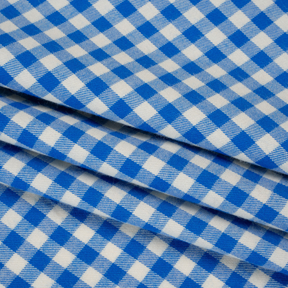 Cotton Twill Flannel - Cerulean Blue and Cream Gingham Check - Designer Deadstock