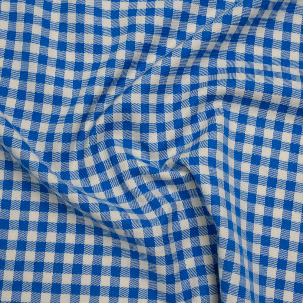 Cotton Twill Flannel - Cerulean Blue and Cream Gingham Check - Designer Deadstock