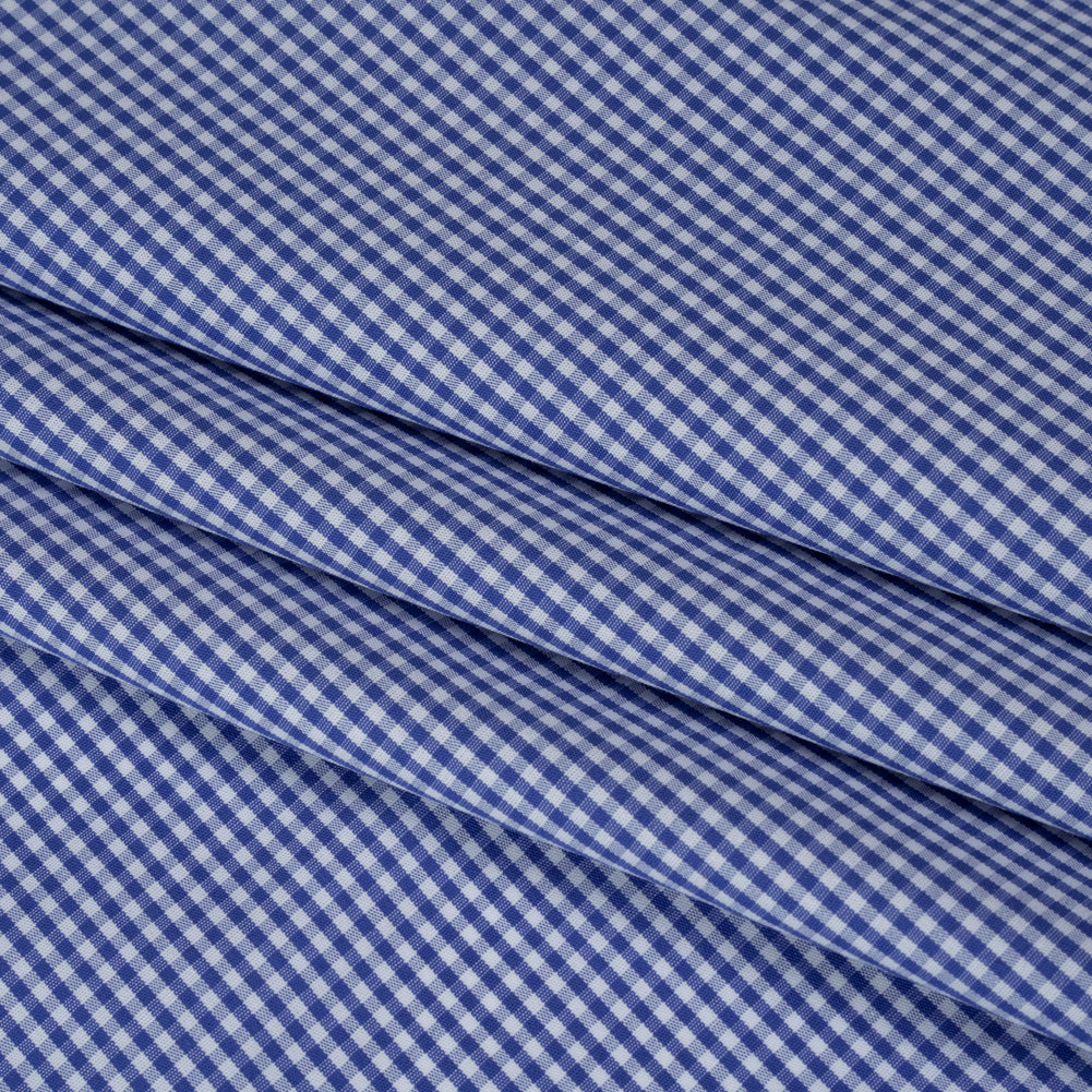 Cotton Gingham Shirting - Cobalt Blue and White Tiny Checks - Deadstock