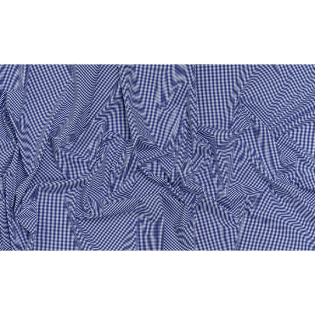 Cotton Gingham Shirting - Cobalt Blue and White Tiny Checks - Deadstock