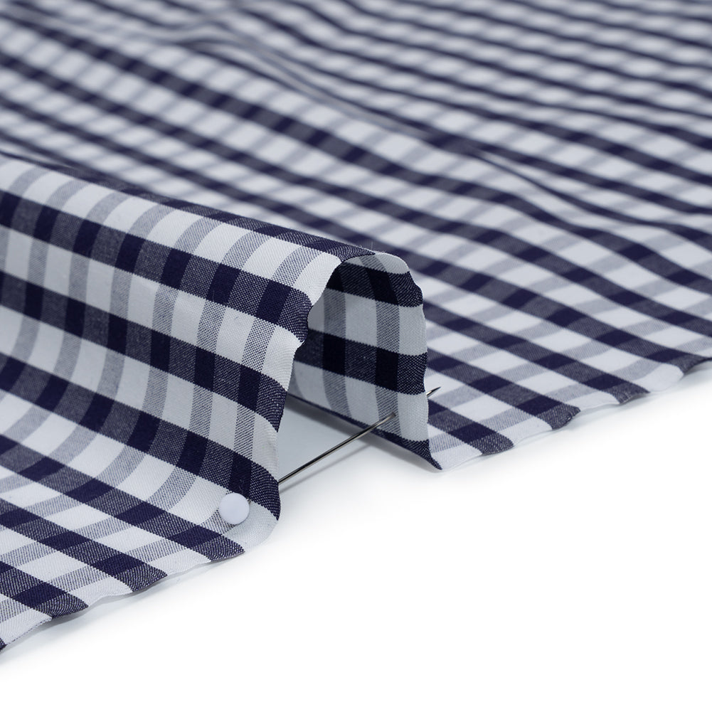 Cotton Shirting - Navy Blue and White Checks - Deadstock