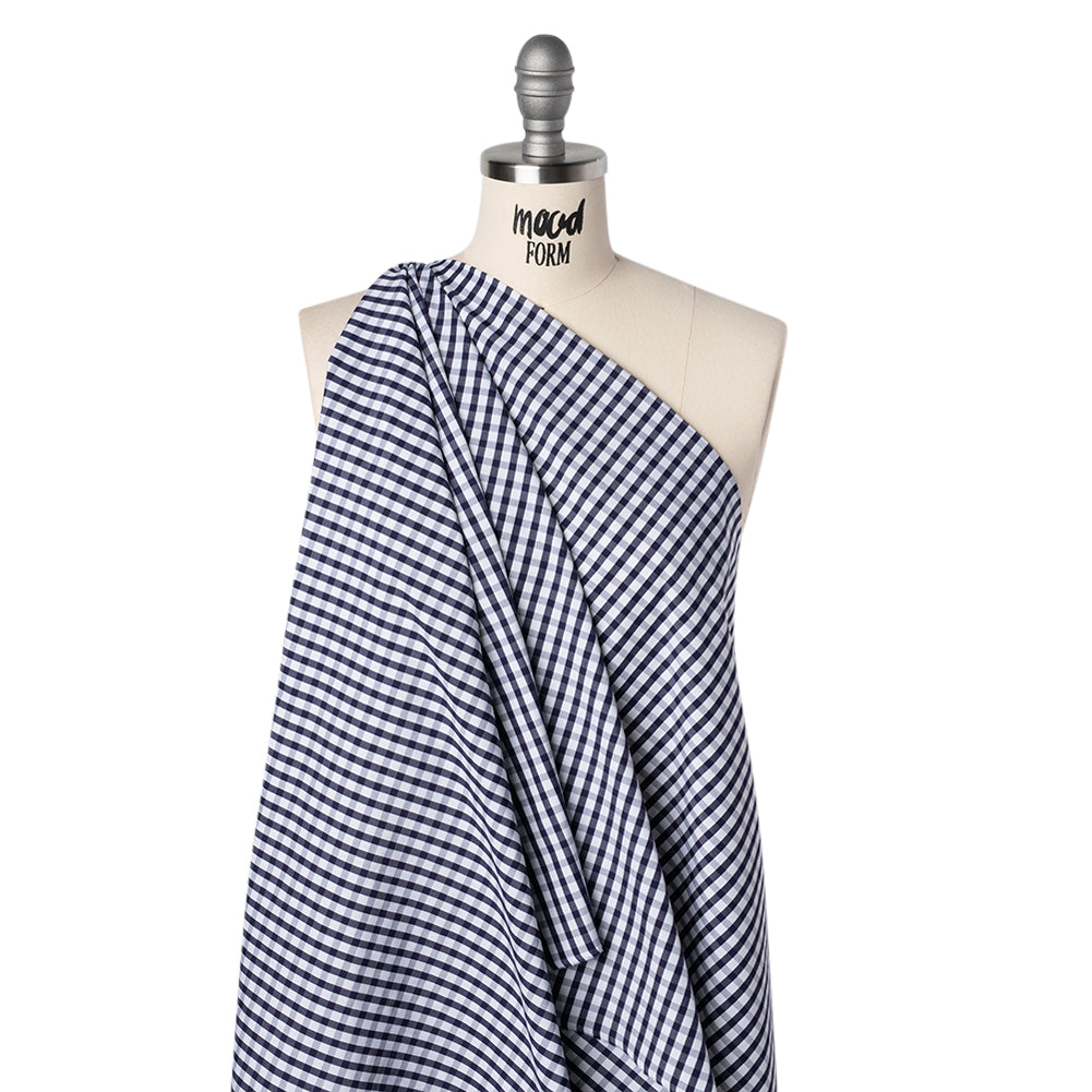 Cotton Shirting - Navy Blue and White Checks - Deadstock