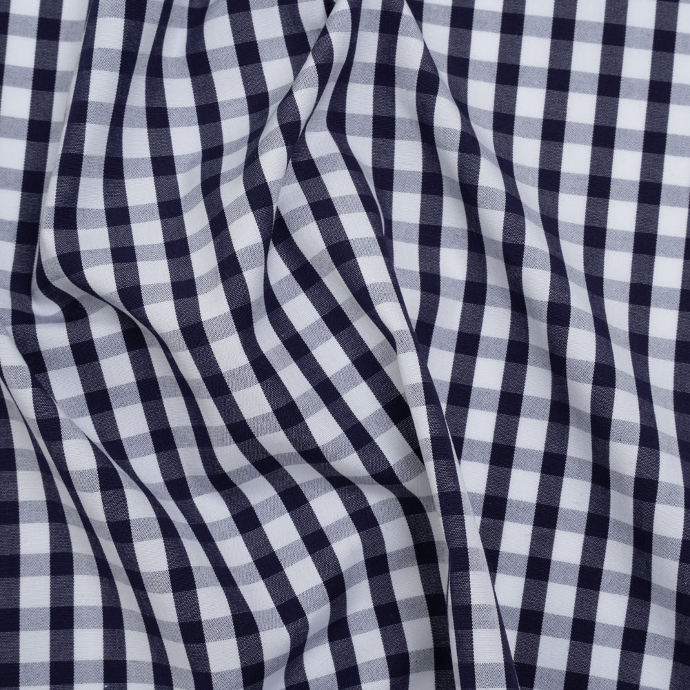 Cotton Shirting - Navy Blue and White Checks - Deadstock