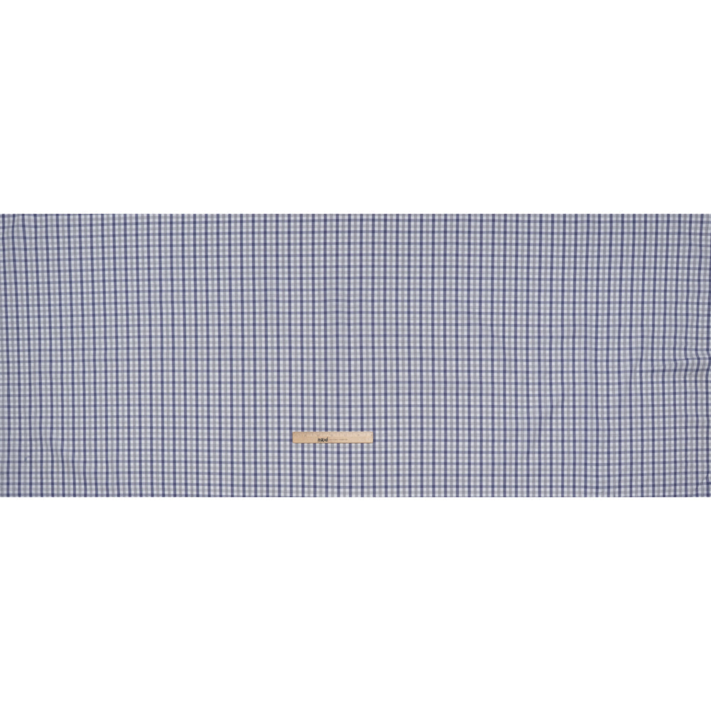 Cotton Herringbone Twill Shirting - Blue, Gray and White Tattersall Check - Deadstock