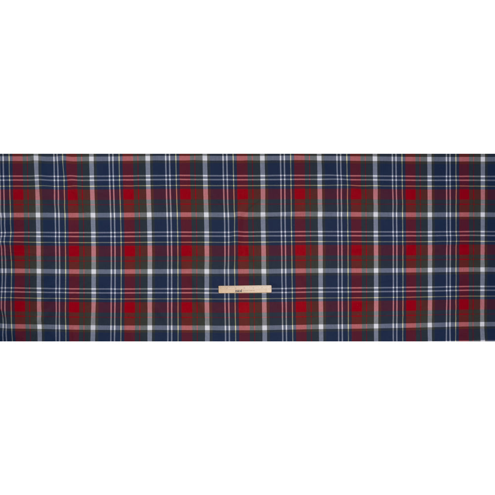 Cotton Shirting - Blue, Red and Olive Green Plaid - Designer Deadstock
