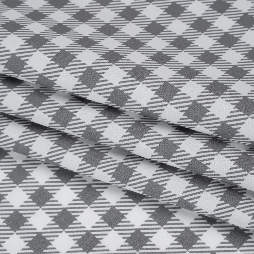 Cotton Shirting - White and Gray Faux Twill Check - Deadstock