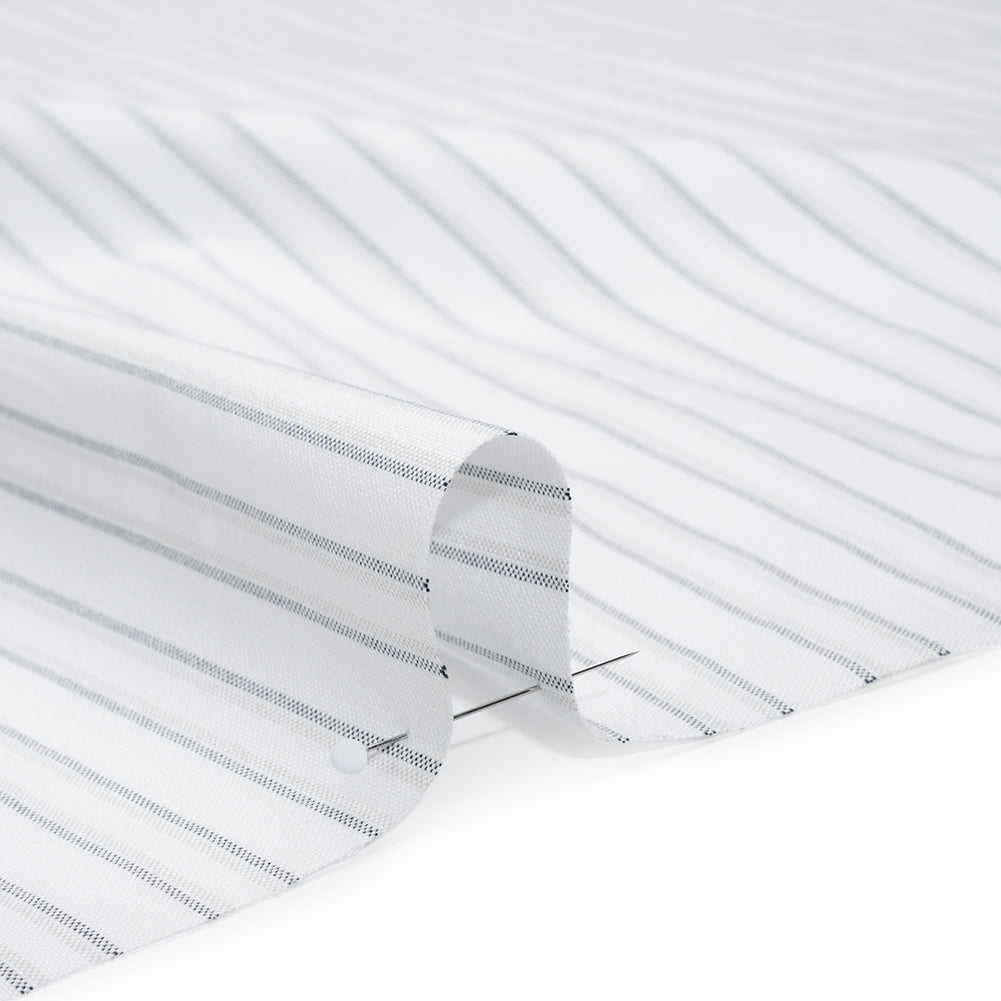 Cotton Oxford Shirting - Navy Blue, Pale Gray and White Shadow Stripes - Deadstock