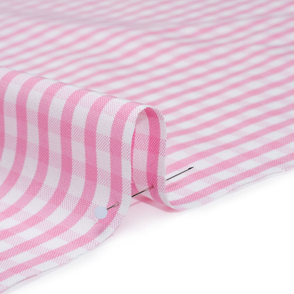 Cotton Oxford Shirting - Light Pink and White Gingham Checks - Deadstock