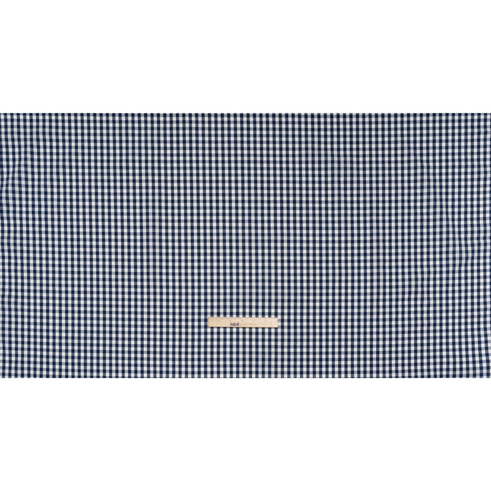 Cotton Gingham Shirting - Dark Teal Blue and White Checks - Deadstock