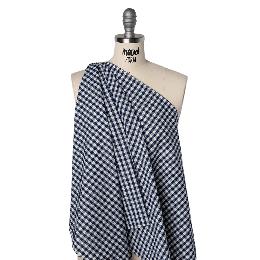 Cotton Gingham Shirting - Dark Teal Blue and White Checks - Deadstock