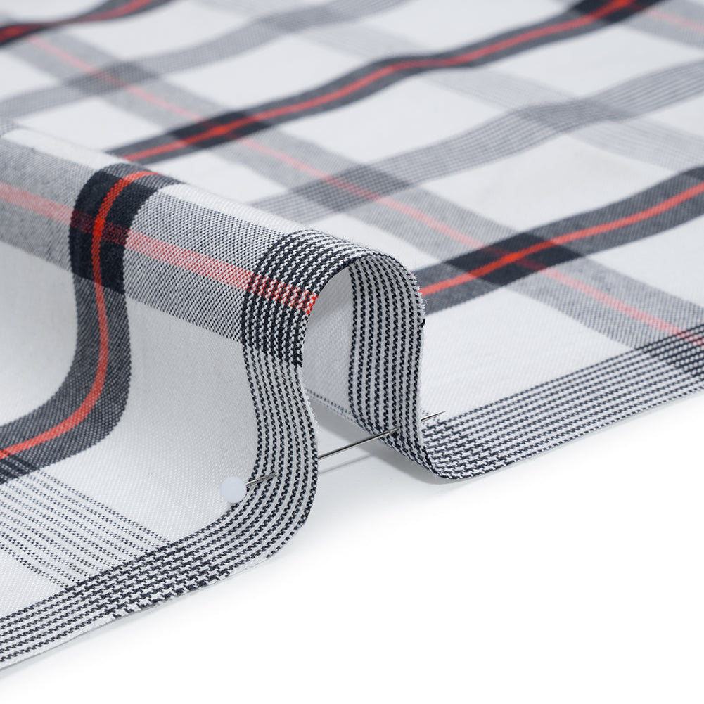 Cotton Oxford Shirting - Midnight Blue, Red and White Plaid - Deadstock