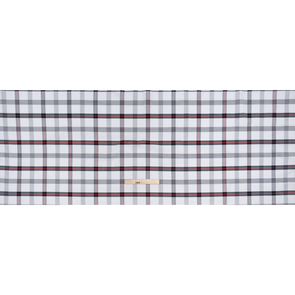 Cotton Oxford Shirting - Midnight Blue, Red and White Plaid - Deadstock