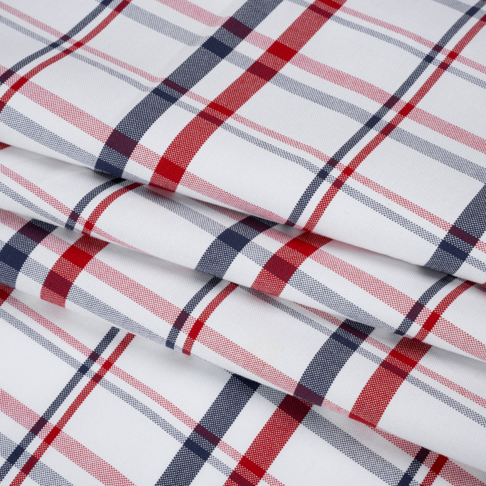 Cotton Oxford Shirting - Red, Navy and White Plaid - Deadstock