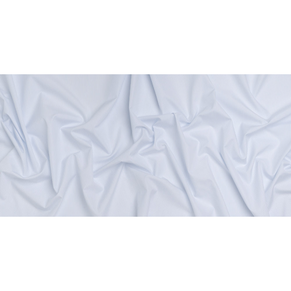 Cotton Shirting - Sky Blue and White Pinstripes - Designer Deadstock