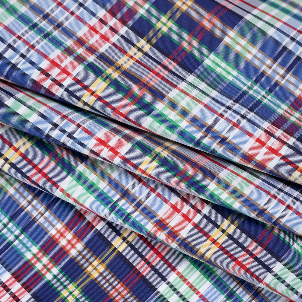 Cotton Twill Shirting - Blue, Green and Red Plaid - Deadstock