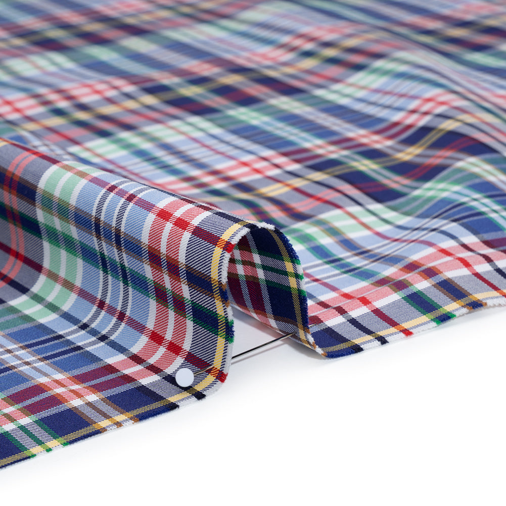 Cotton Twill Shirting - Blue, Green and Red Plaid - Deadstock