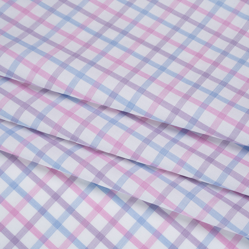 Cotton Twill Shirting - Baby Pink, Lavender and Light Blue Checks - Deadstock