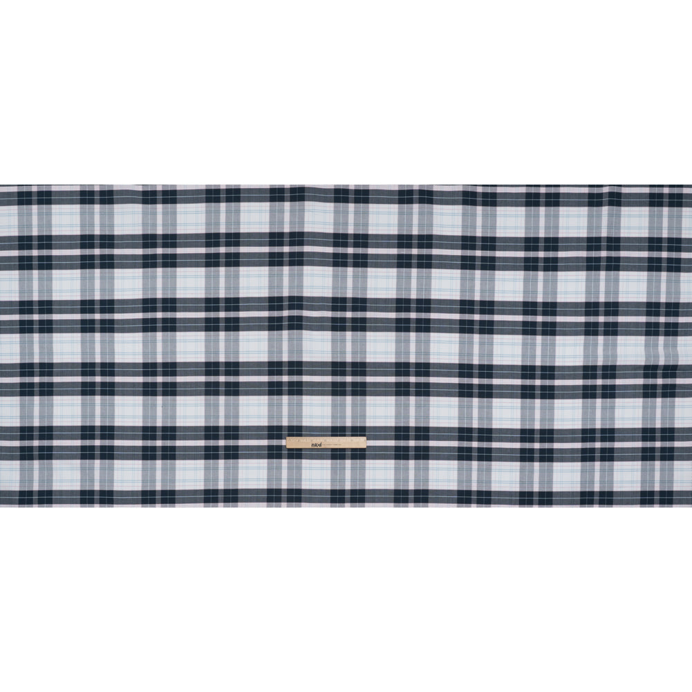 Cotton Oxford Shirting - Navy, Light Blue and Pale Pink Plaid - Deadstock