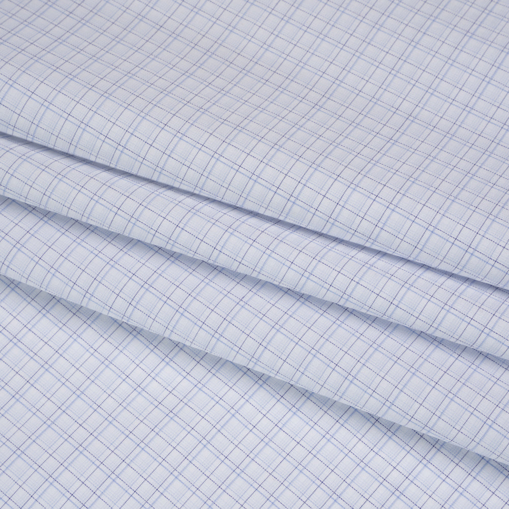 Cotton Twill Shirting - Pale Blue, Navy and White Plaid - Deadstock