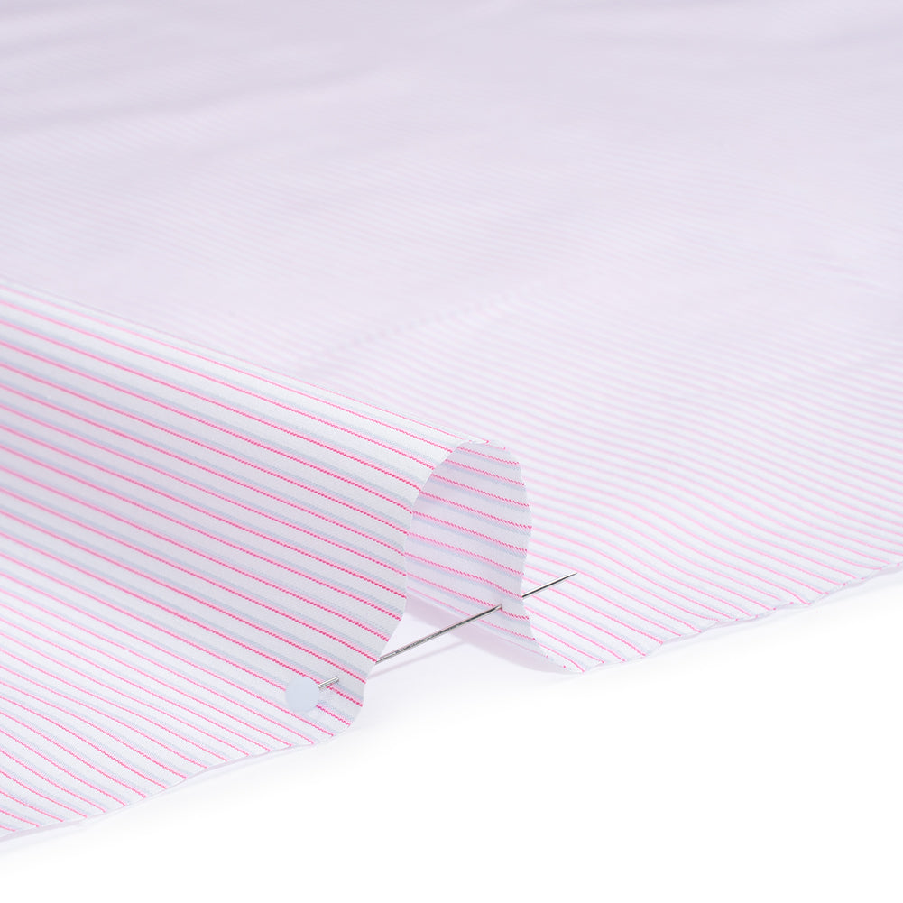 Cotton Twill Shirting - Light Pink, Pale Gray and White Shadow Pinstripes - Deadstock
