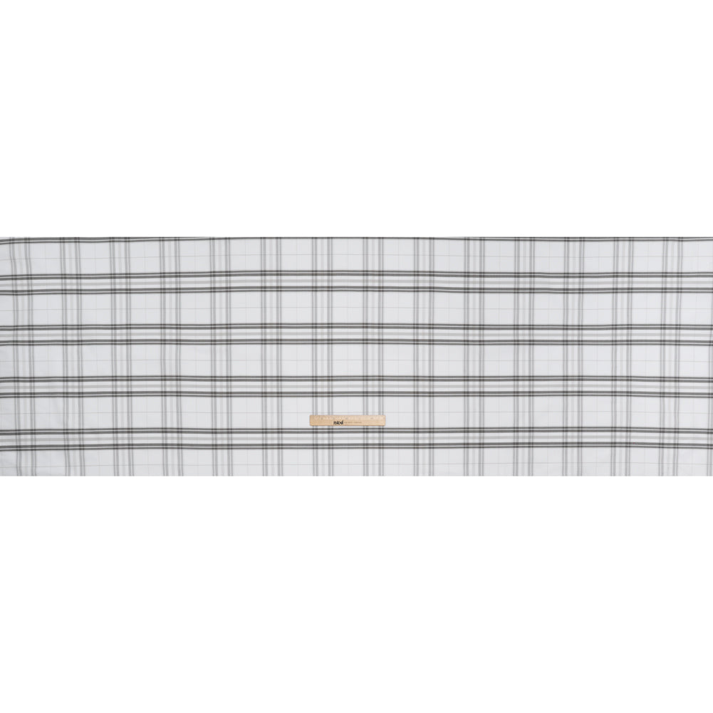 Cotton Oxford Shirting - Greige, Charcoal and White Plaid - Deadstock
