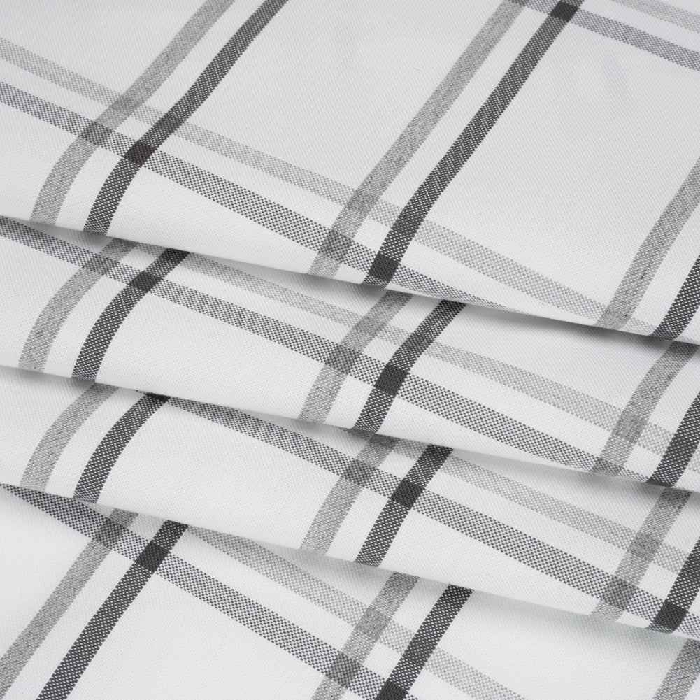 Cotton Oxford Shirting - Charcoal, Light Gray and White Plaid - Deadstock