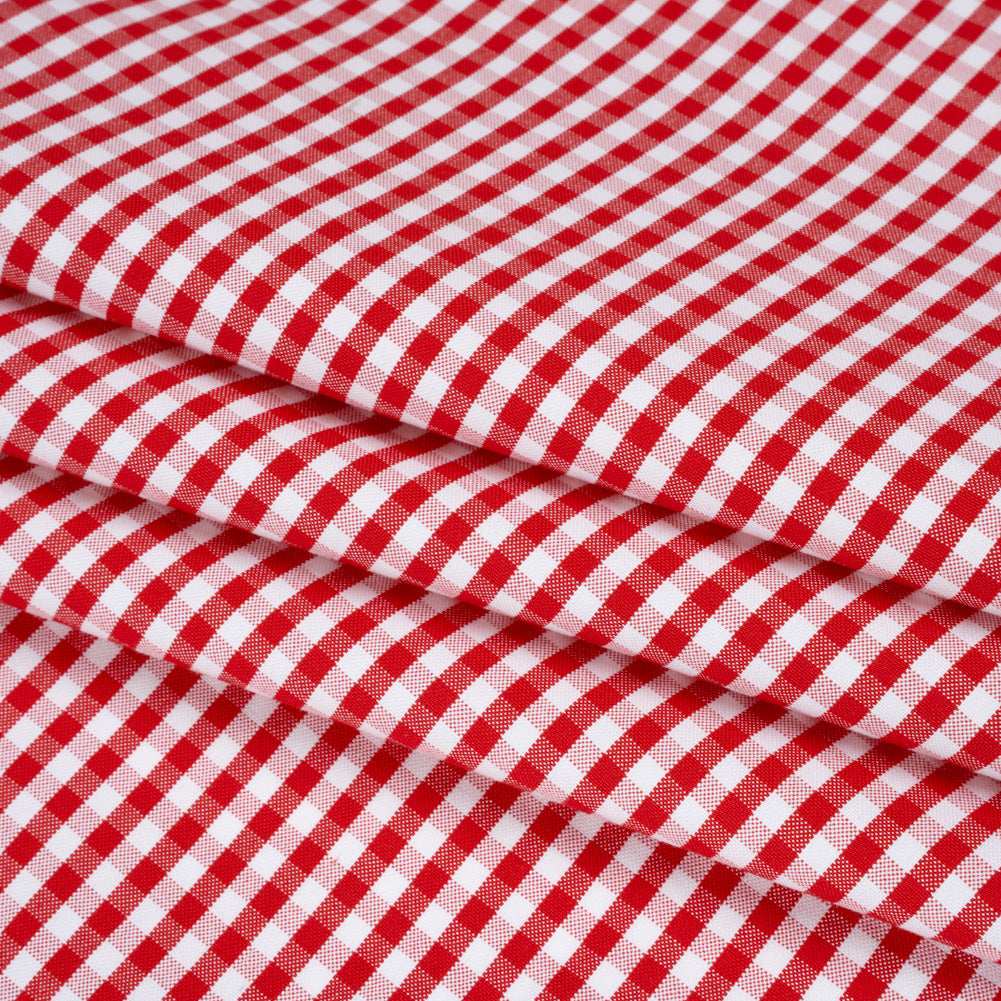 Cotton Oxford Shirting - Red and White Gingham Checks - Deadstock