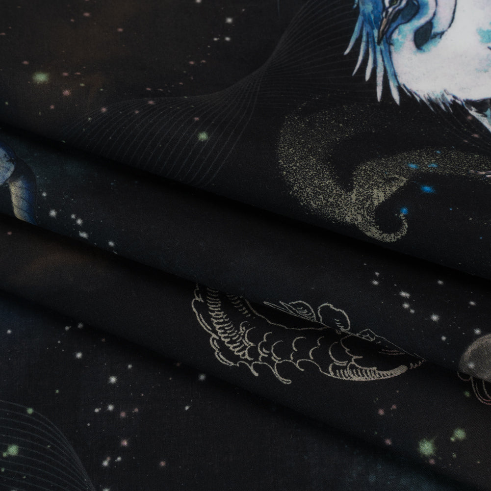 Cotton Voile - Black Celestial Birds - Apollo's Disguise Print - Mood Exclusive Gaia Collection