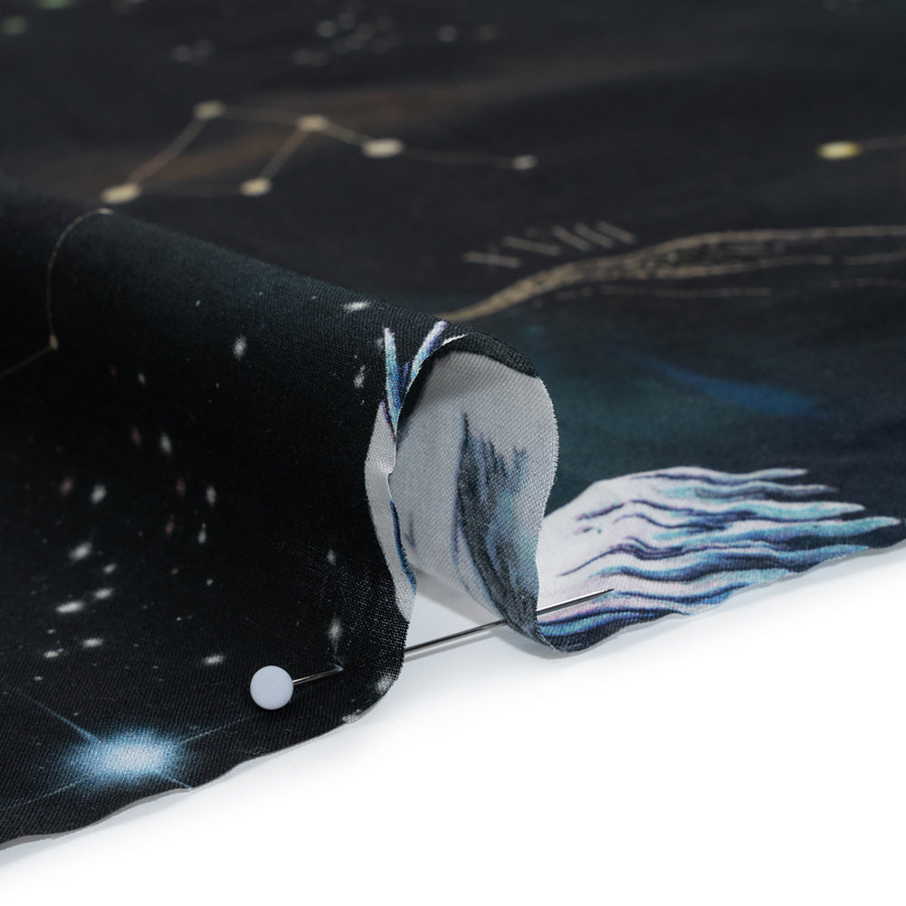 Cotton Voile - Black Celestial Birds - Apollo's Disguise Print - Mood Exclusive Gaia Collection