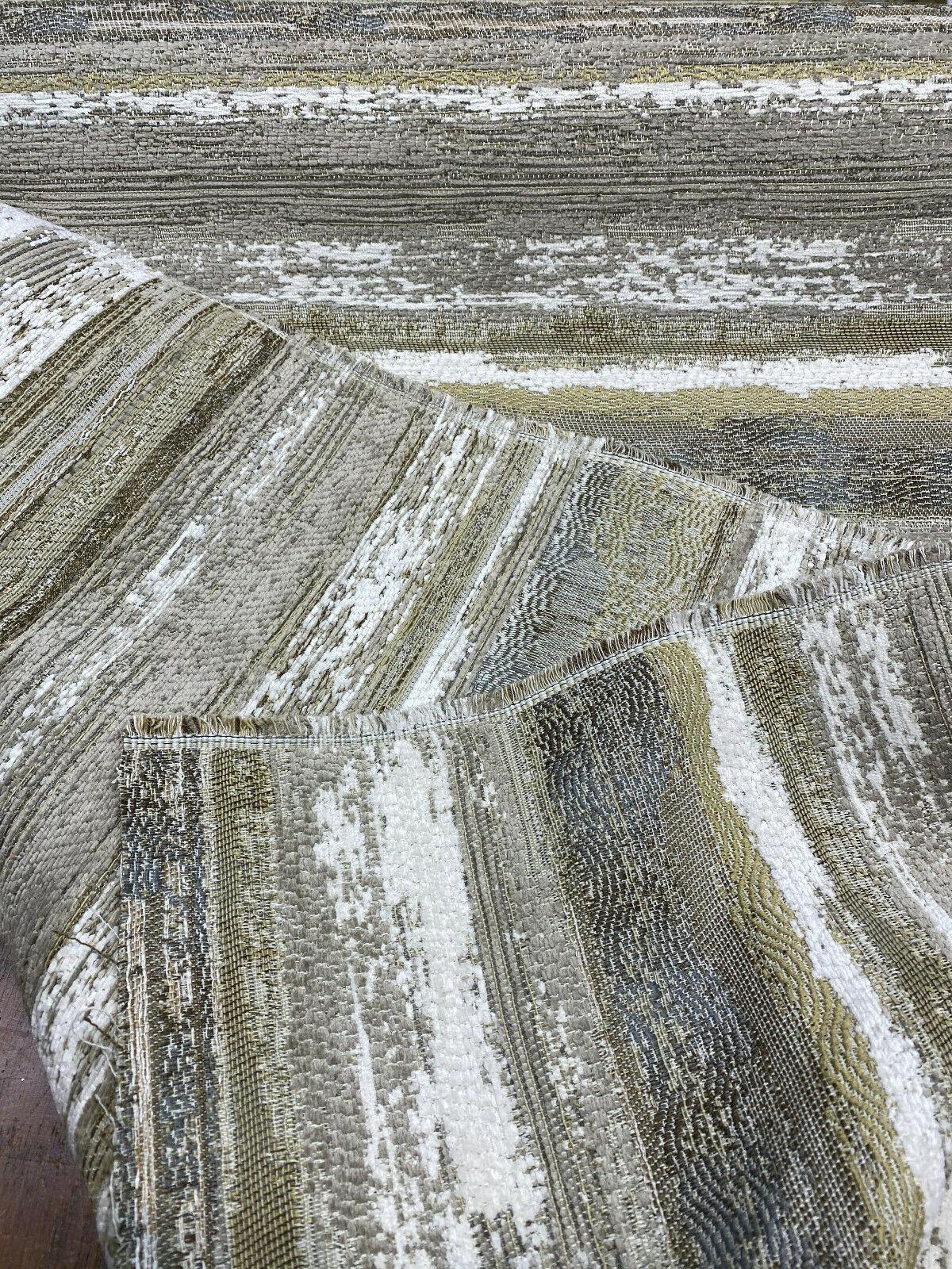 Stretch Of Dawn Sand Tapestry Chenille Upholstery Fabric - Beige Sand Gray Off White Taupe Antique Brown Horizontal Stripe, 56" Width (1 Yard)