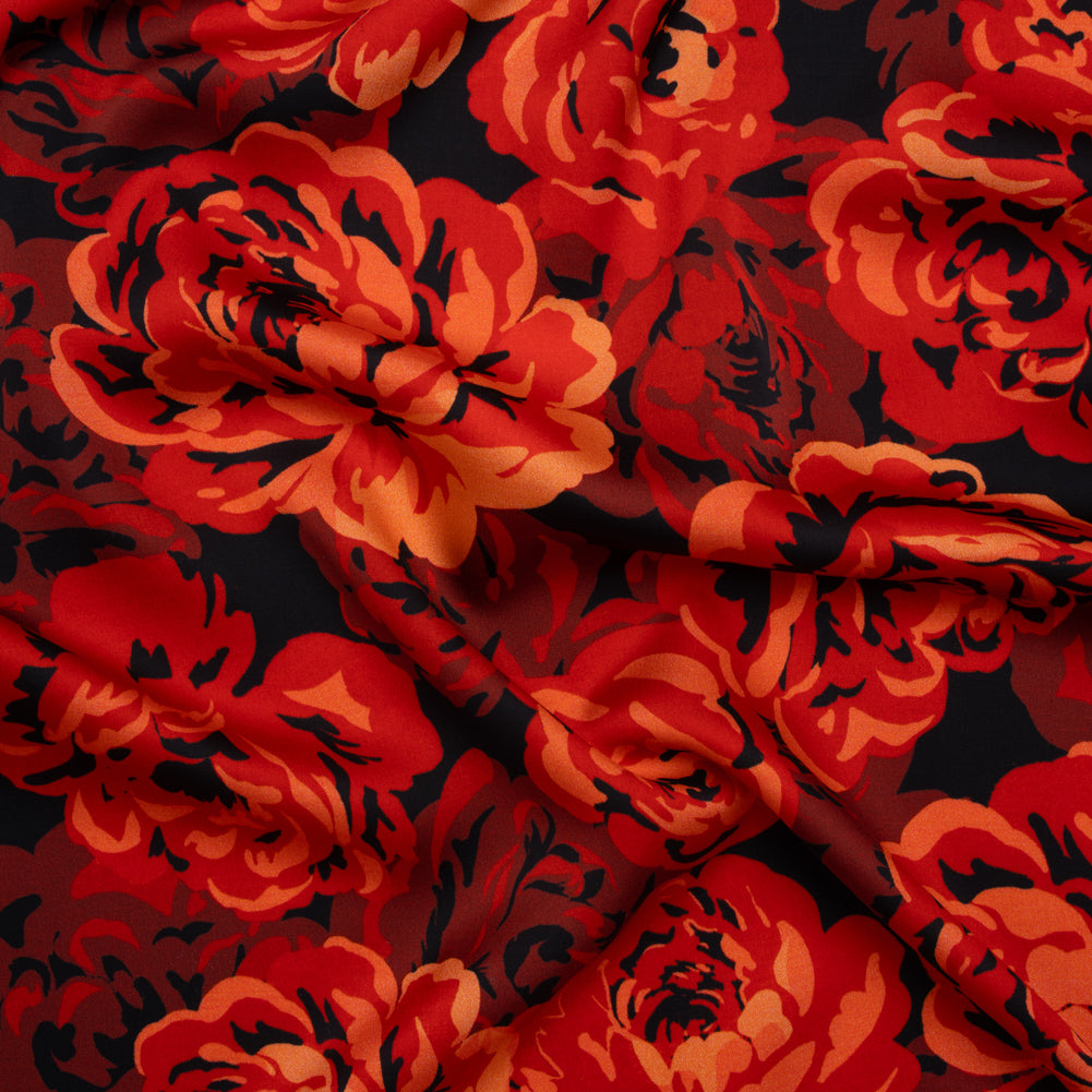 Polyester Satin - Scarlet Red, Burgundy and Black Roses - Mood Exclusive Midnight Muse Print