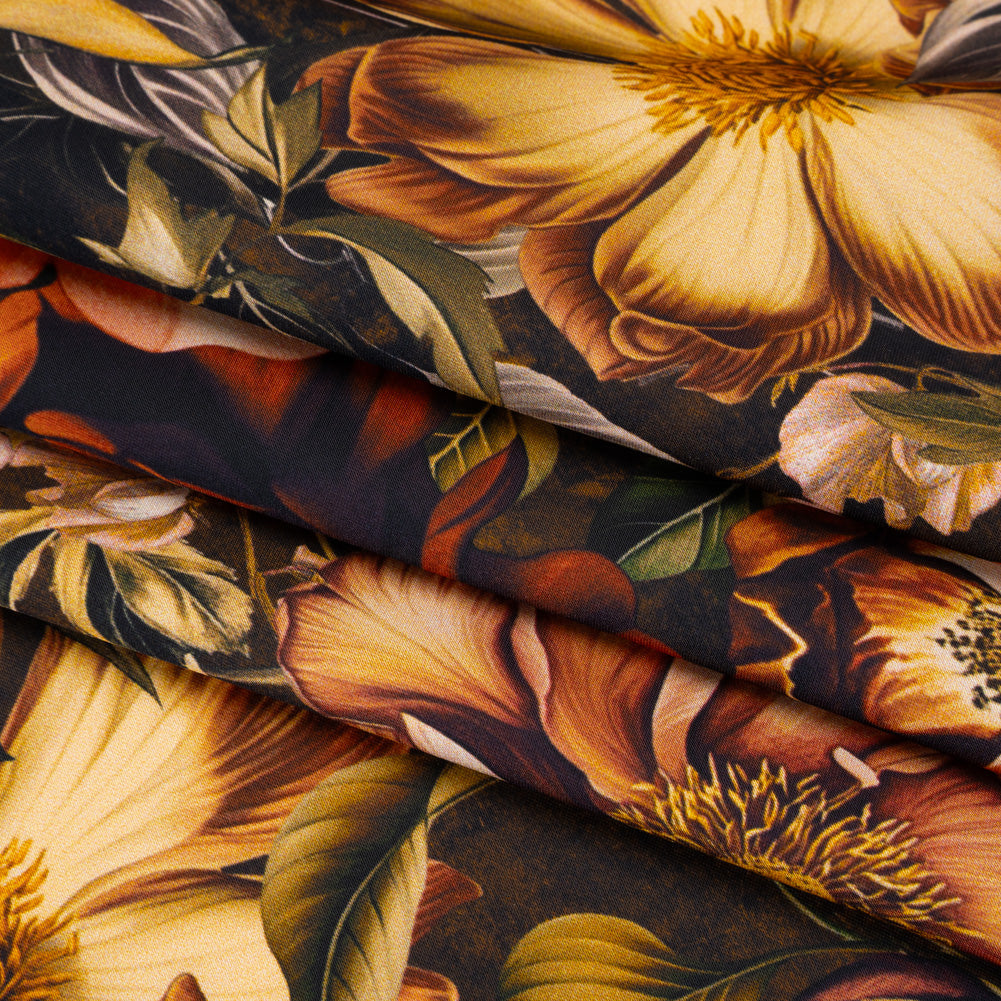 Polyester Satin - Peach, Green and Brown Floral - Mood Exclusive Camouflora Print